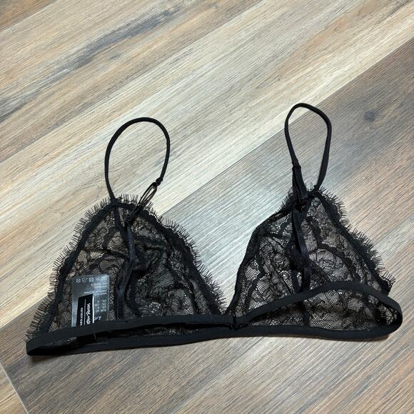 & Other Stories Size 8 Fancy Lace Soft Triangle Bra Black Sheer Adjustable - Picture 2 of 8